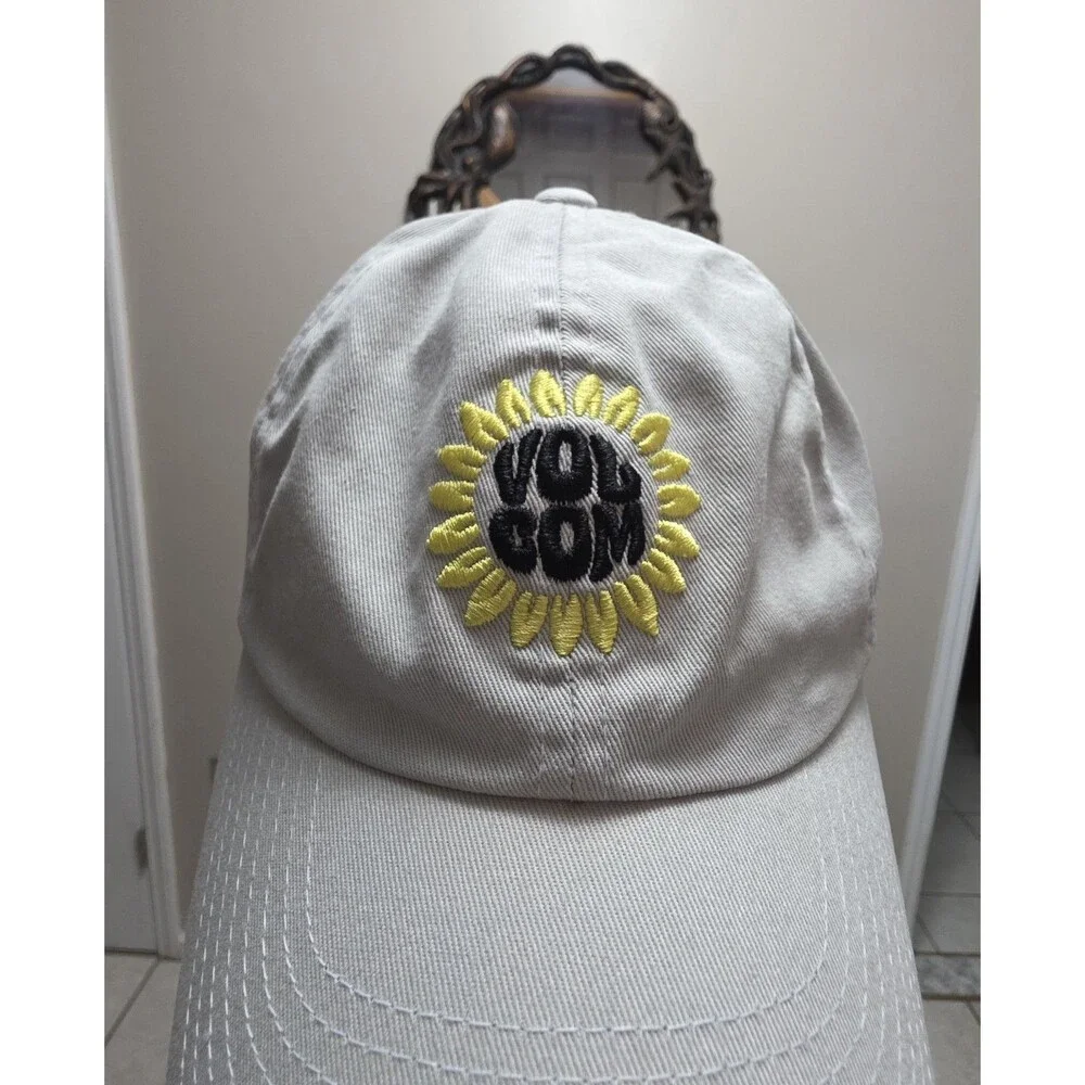Volcom Stone Wonder Sunflower Dad Hat Light Gray Adjustable Strapback Cap OSFM